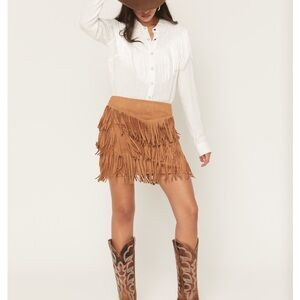 Chic Fringe Mini Skirt in Brown